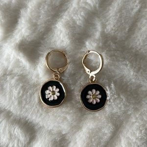 Dainty Gold + Black Lacquer Daisy Earrings